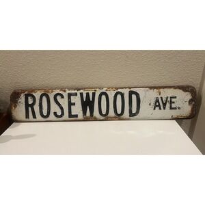 Antique Metal Road Sign "ROSEWOOD‎ AVE." Heavy Steel Embossed Stamped 29"x5"